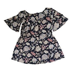 Umgee USA Navy Floral Boho Babydoll Dress Women's Small Lined Bell Sleeve
